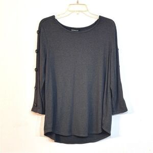 Fortune + Ivy | Women’s Soft Grey Sweater Top Sleeve Buttons